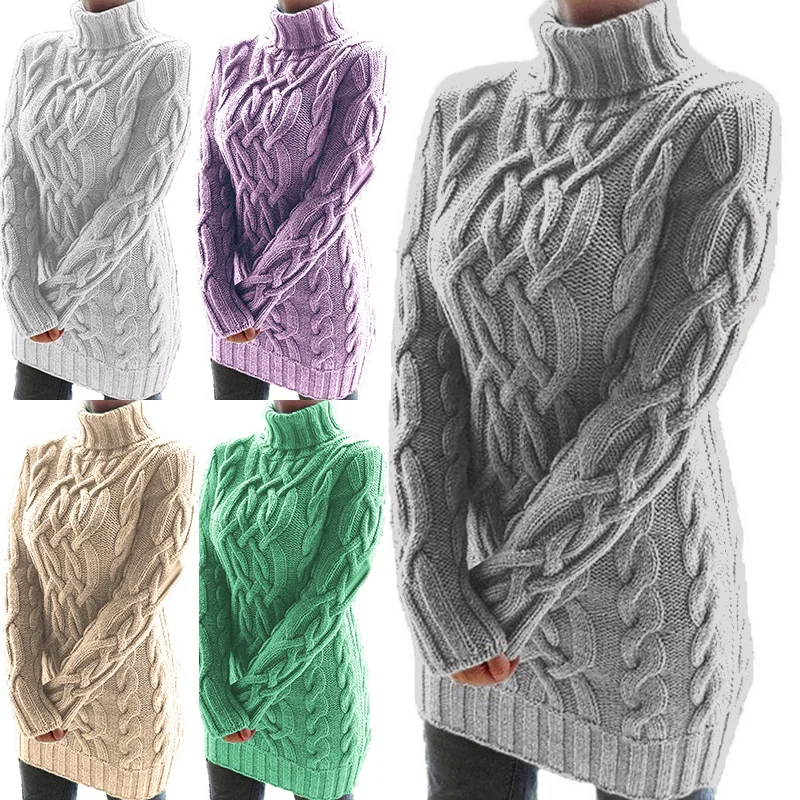 Knit Tops Sweater Women\'s Autumn and Winter Thickened Two lapels Vintage Thick Thread Fried Dough Twists Sweater Dress Knitwears