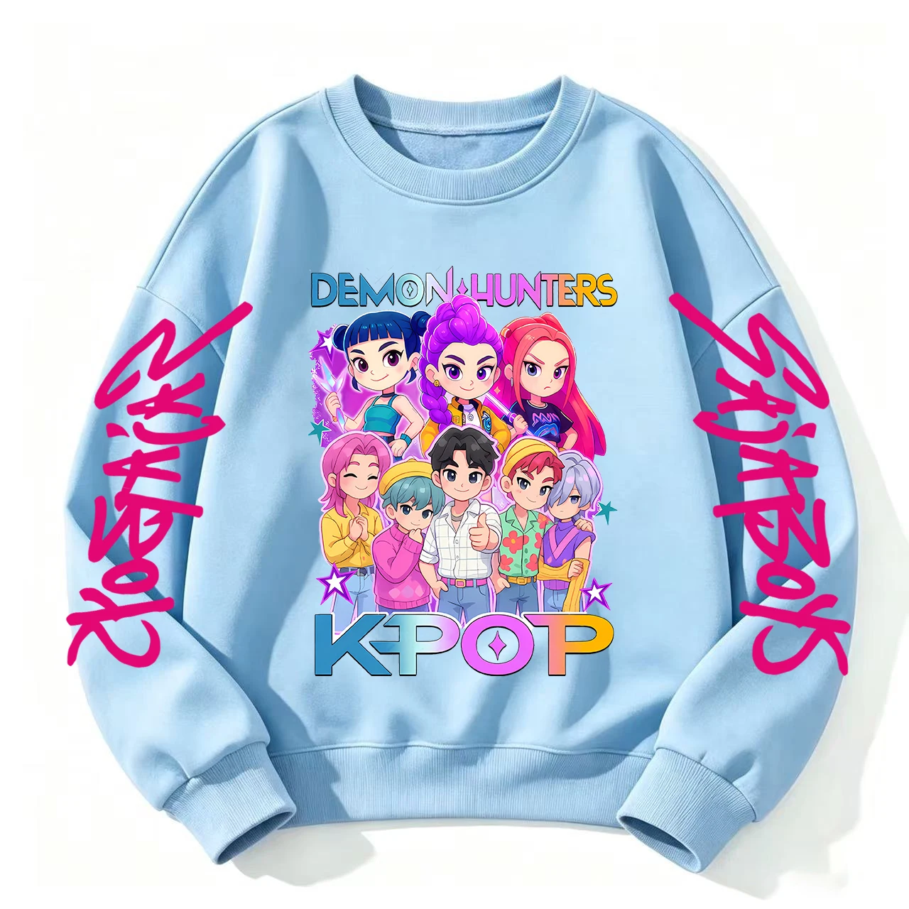 2026 girls' cartoon printed round-neck sweatshirt, suitable for kids, Hunter Rumi Derpy warm and thick, fashionable casual top.