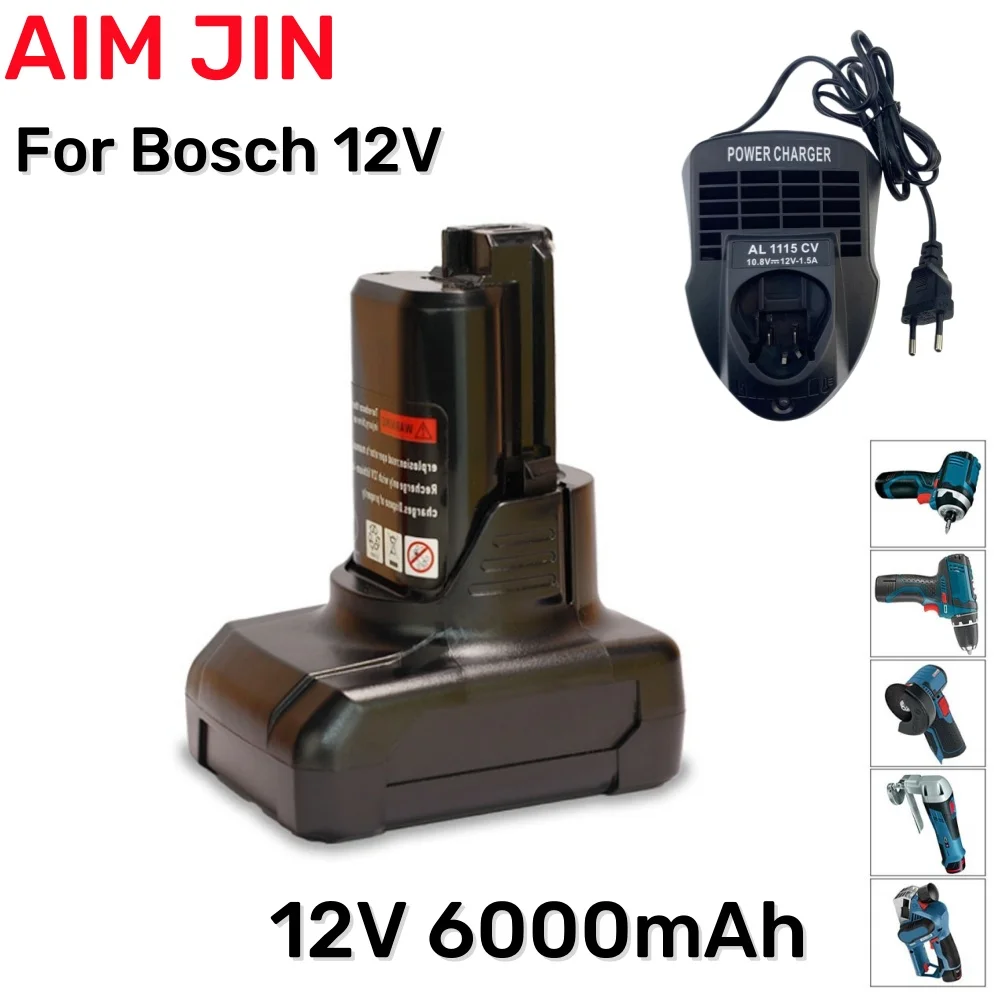 

12V 6.0Ah Li-ion Rechargeable Battery Pack Replace for BOSCH Cordless Electric Drill Screwdriver BAT411 BAT412 BAT412A