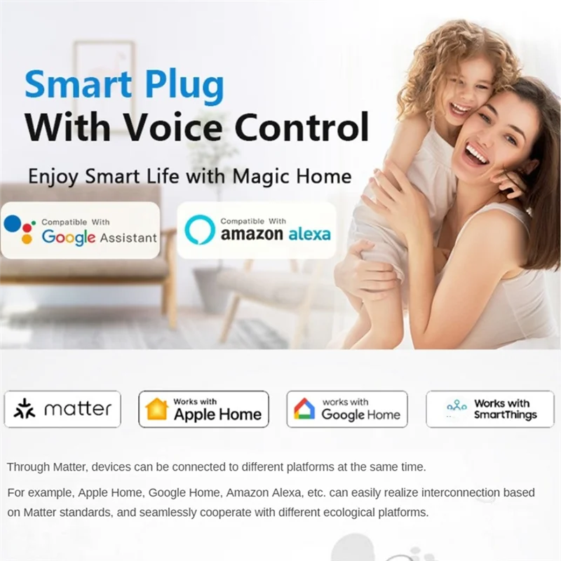 

Matter Wifi Smart Power Plug USB Socket Compatible With For Homekit Alexa Google Home Smartthings EU Plug Easy Install