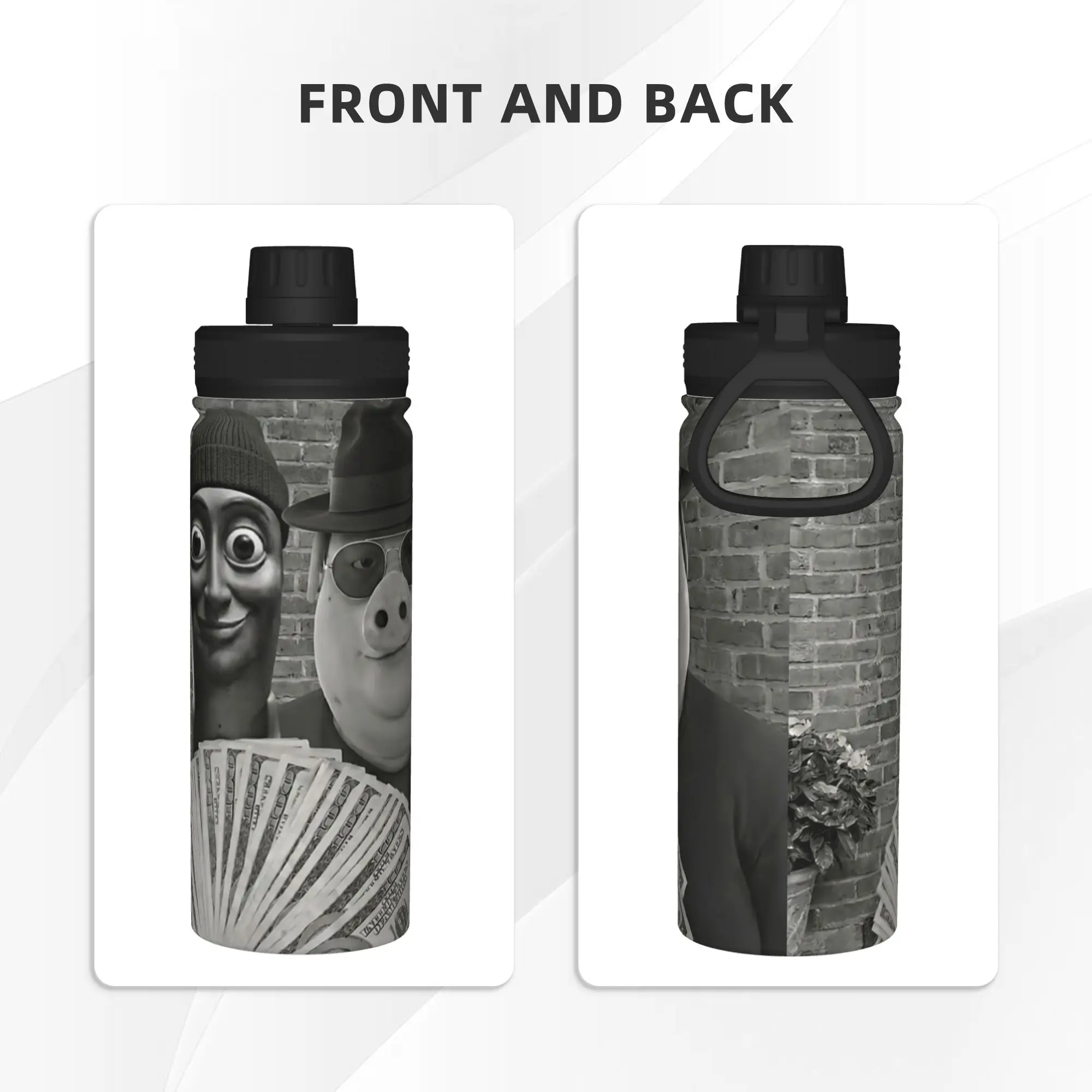 John Pork Tung Tung Sahur Brainrot Meme 18OZ Sports Insulated Kettle  Thermal Cup Stainless Steel Office Home Mug Water Bottle