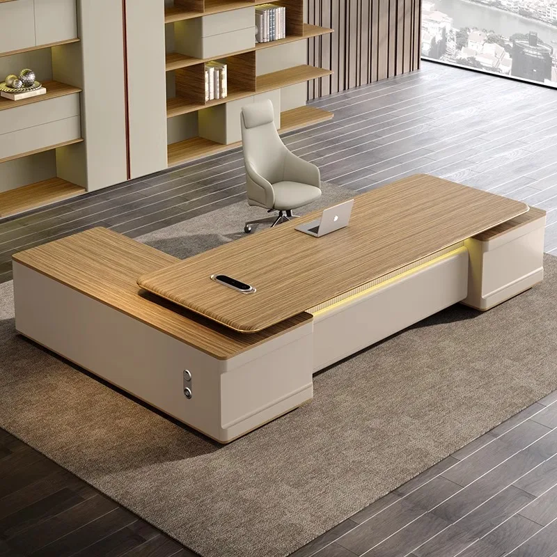 custom.Light Luxury High-End Desk and Office Chair Set Large Executive Desk with Simple Modern Design Panel Wood Style