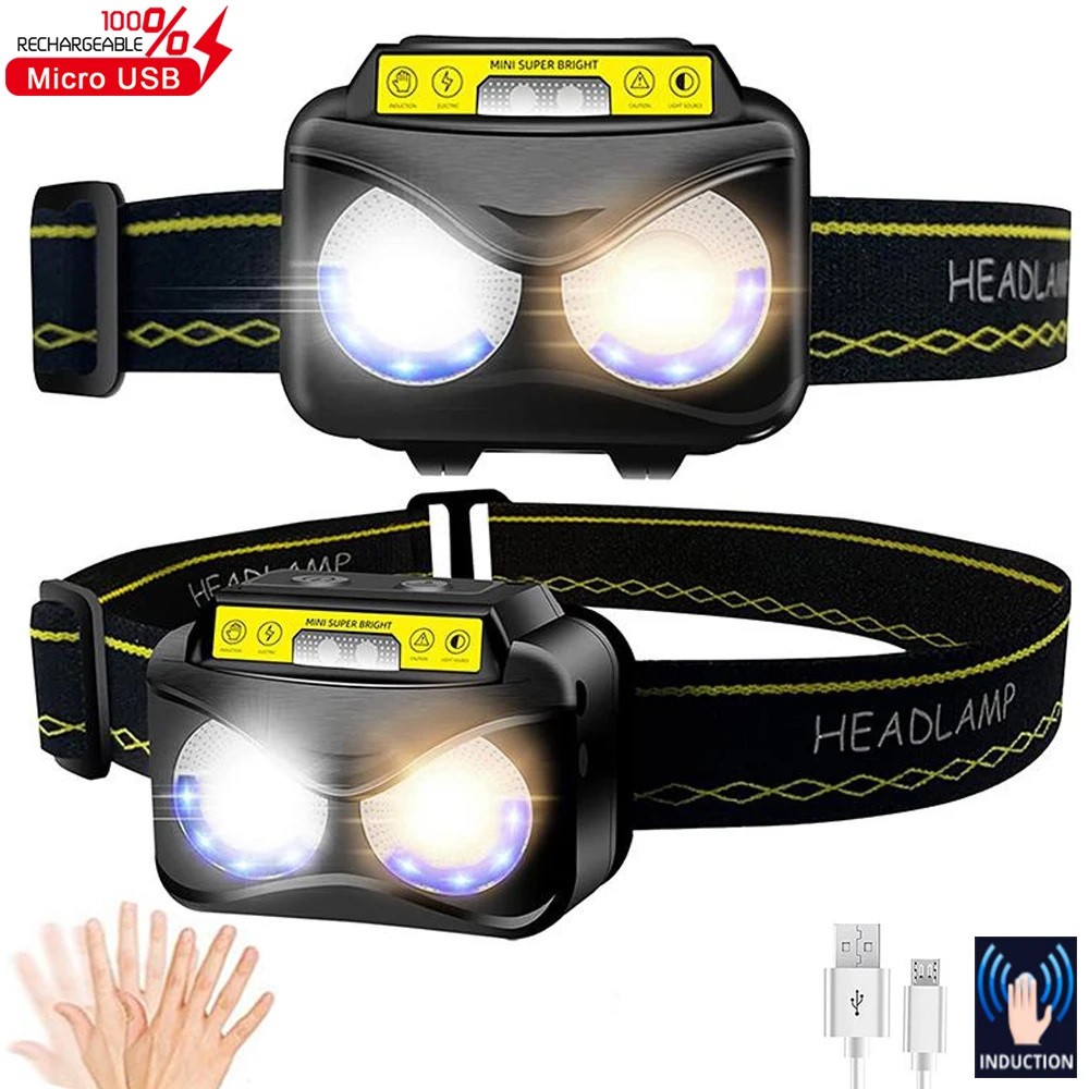 

Ultralight Led Sensor Headlamp USB Rechargeable Camping Headlight Waterproof Induction Fishing Mini Head Torch Hunting Lantern