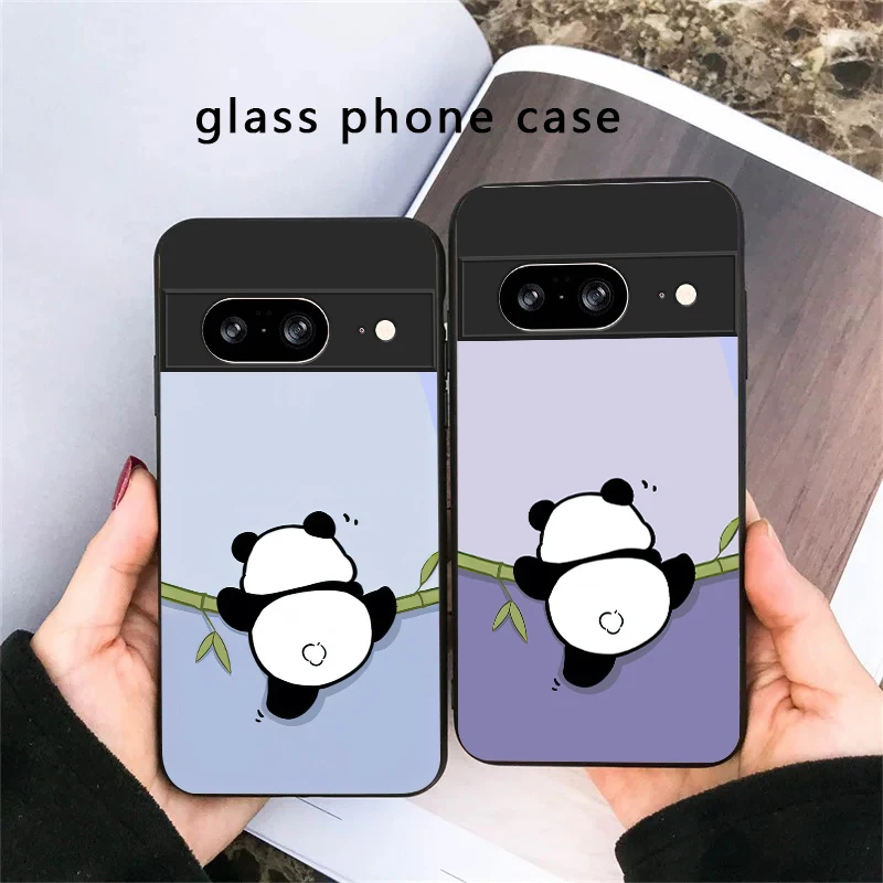 Cute and adorable panda For Google Pixel 8 7 9 10 Pixel 10 Pro XL Pixel 9 Pro XL Pixel 8a 7a Pixel 7 Pro Black Glass Phone Case view 5