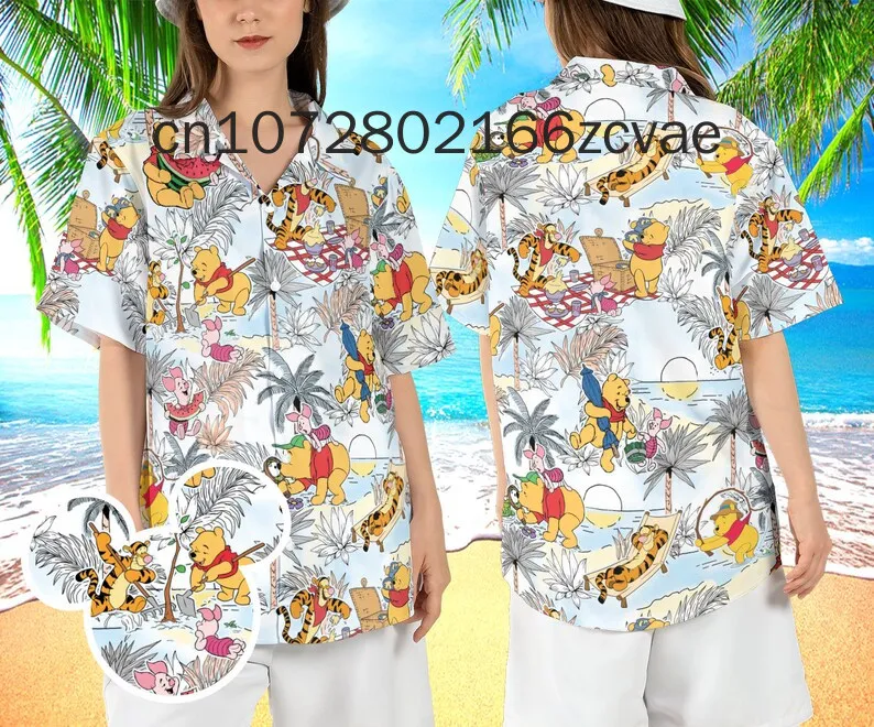 Camisa hawaiana para hombre y mujer, camisa de manga corta con estampado 3D de Disney, Piglet Winnie The Pooh