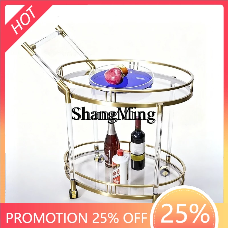 

Стильная двухъярусная овальная тележка из акрила и нержавеющей стали для отелей, для вина, тортов и закусок
