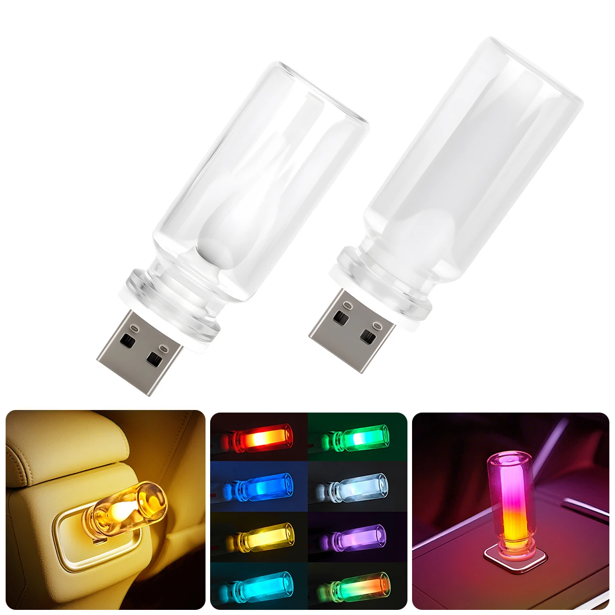 

For Dashboard White Car Ambient Lamp USB Bulb Plug-and-play Iridescent Effect Easy Operation No Vehicle Wiring