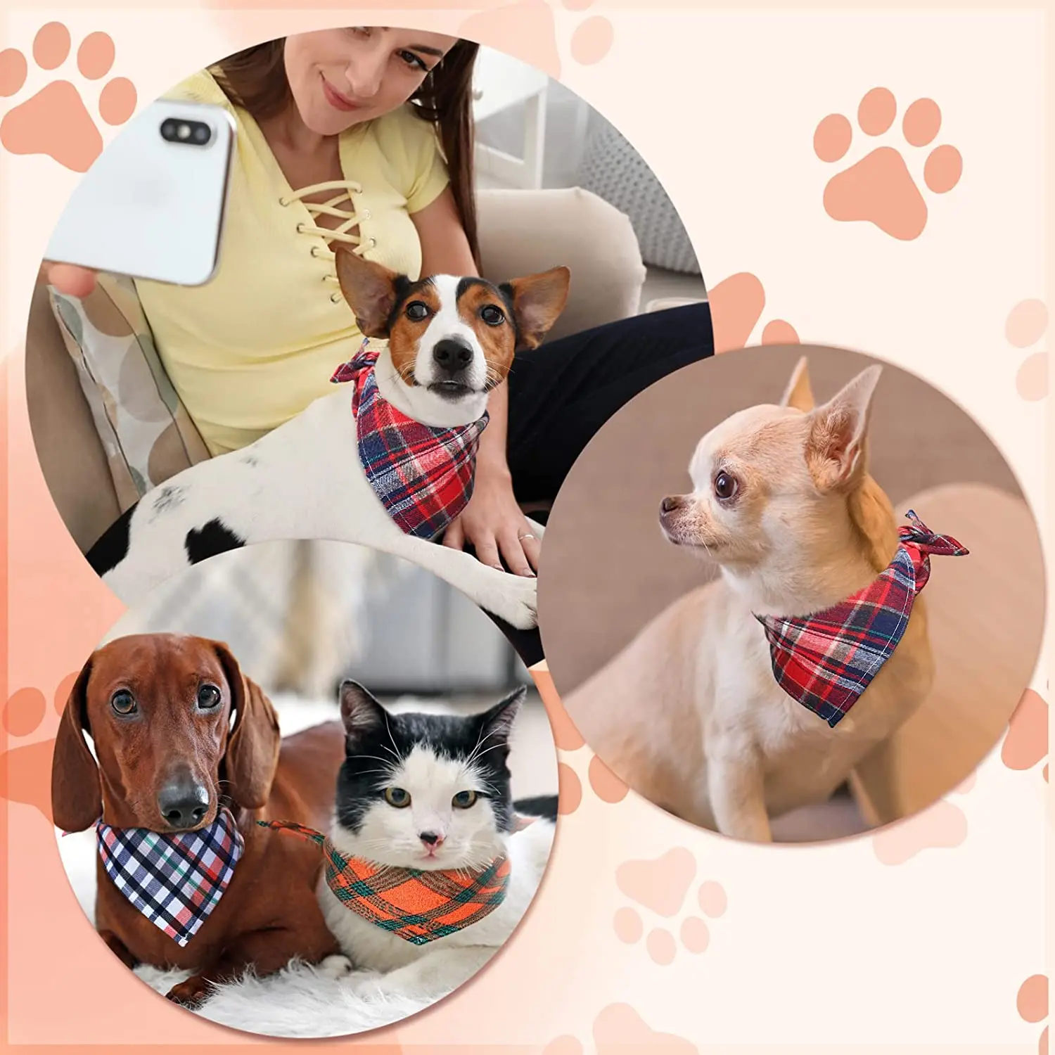 30/50pcs Dog Bandanas 100% Cotton Plaid Collar Pet Cat Dogs Scarves Bowties Neckerchief Dog Accessories Dog Scarf Handkerchief