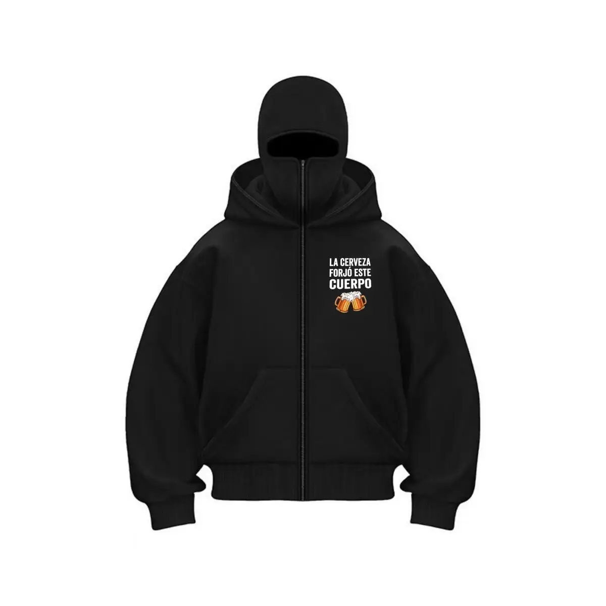 Beer Built Body Humor - Inspired, 'La Cerveza Forjó Este Cuerpo' Design Double Hood Warm Outdoor Men's Winter Casual Sweatshirt