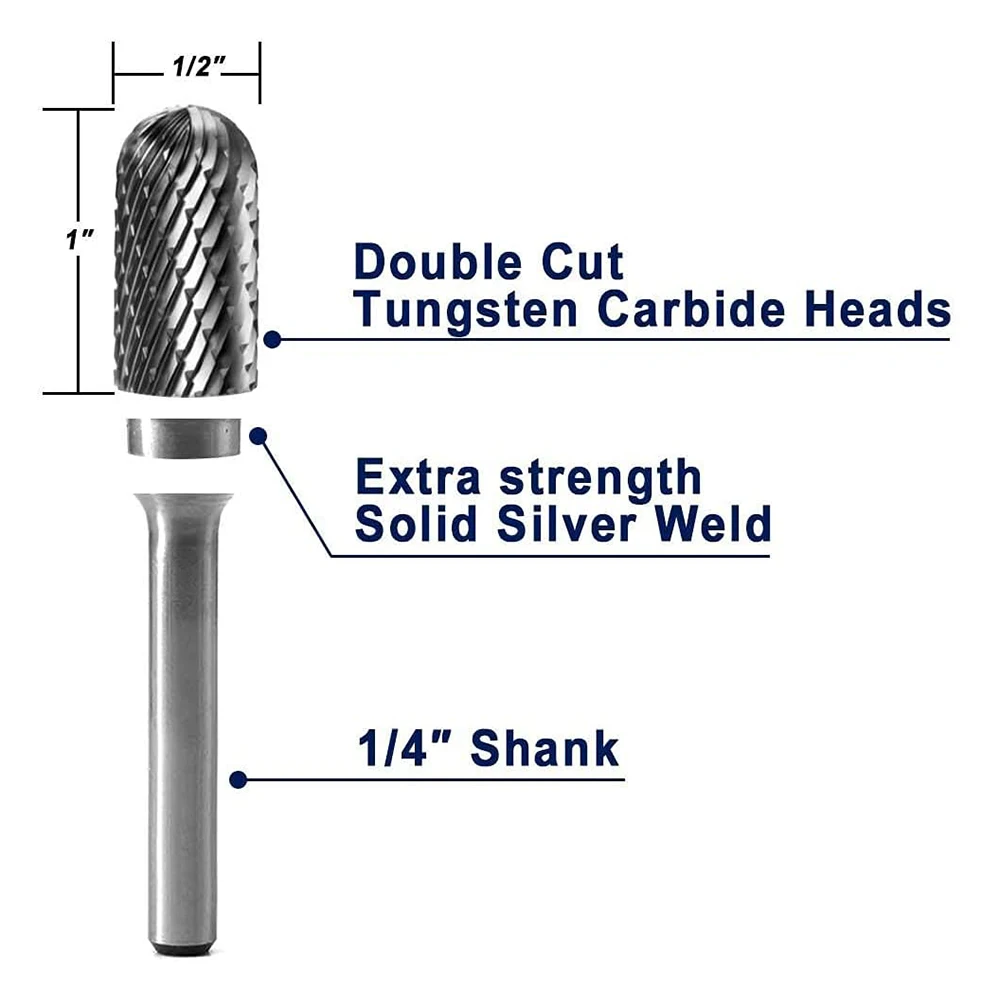 5Pcs SC-5 Tungsten Carbide Burrs Cylinder Shape Double Cut Rotary Burr File with 1/4 Shank for Rotary Tool Die Grinder