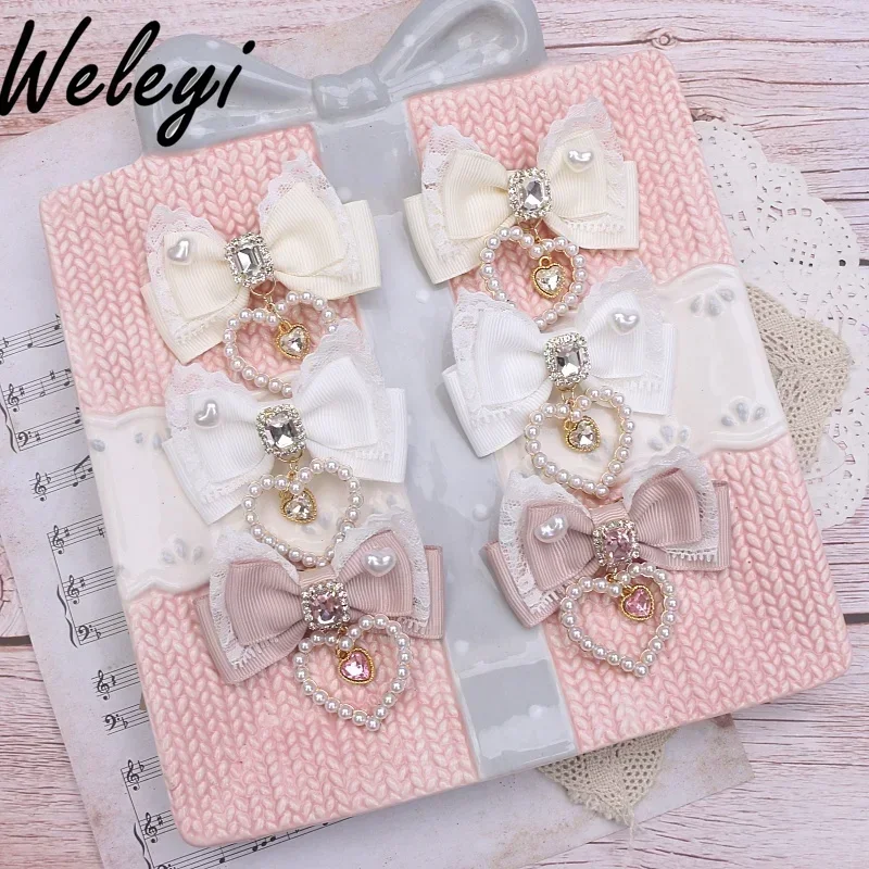 Jirai Kei Style Accessories Pearl Love Pendant Hairpin Japanese Mine Series Mass-produced Sweet Headgear Bow Lace Side Clips