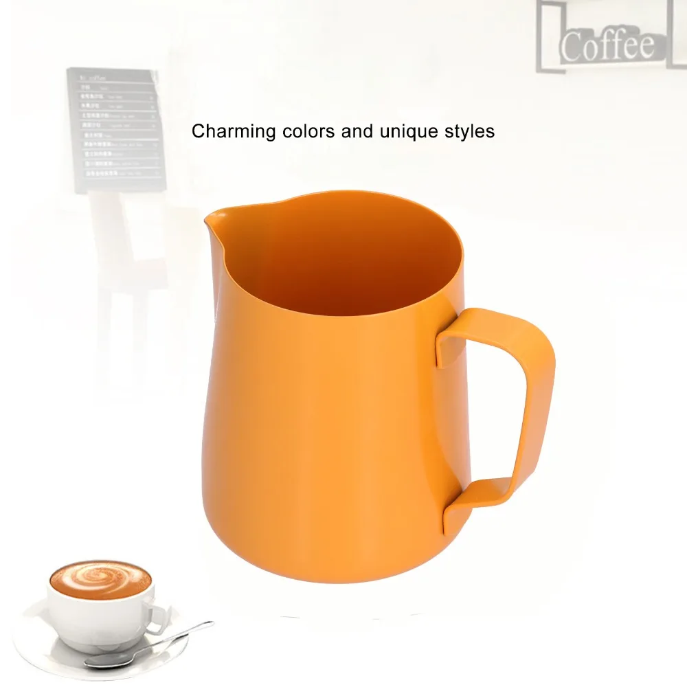 

Stainless Steel Milk Frothing Jug Pointed Mouth 400ml Capacity Frothing Pitcher Orange Coffee Frothing Pitcher Coffee Making