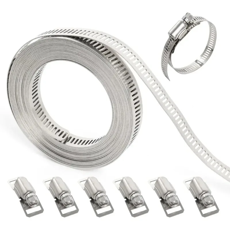 New 3/5M 304 Clamp with 6-piece Spiral Clamp Adjustable Hose Clamps Duct Pipe Met Stainless Steel Hose Clamp Assortment Kit DIY