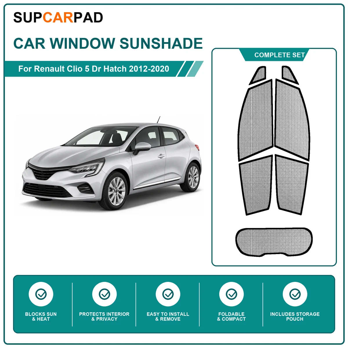 For Renault Clio 5 Dr Hatch 2012-2020 Full Set Car Window Sunshades UV Block Privacy Heat Insulated Foldable Car Curtain