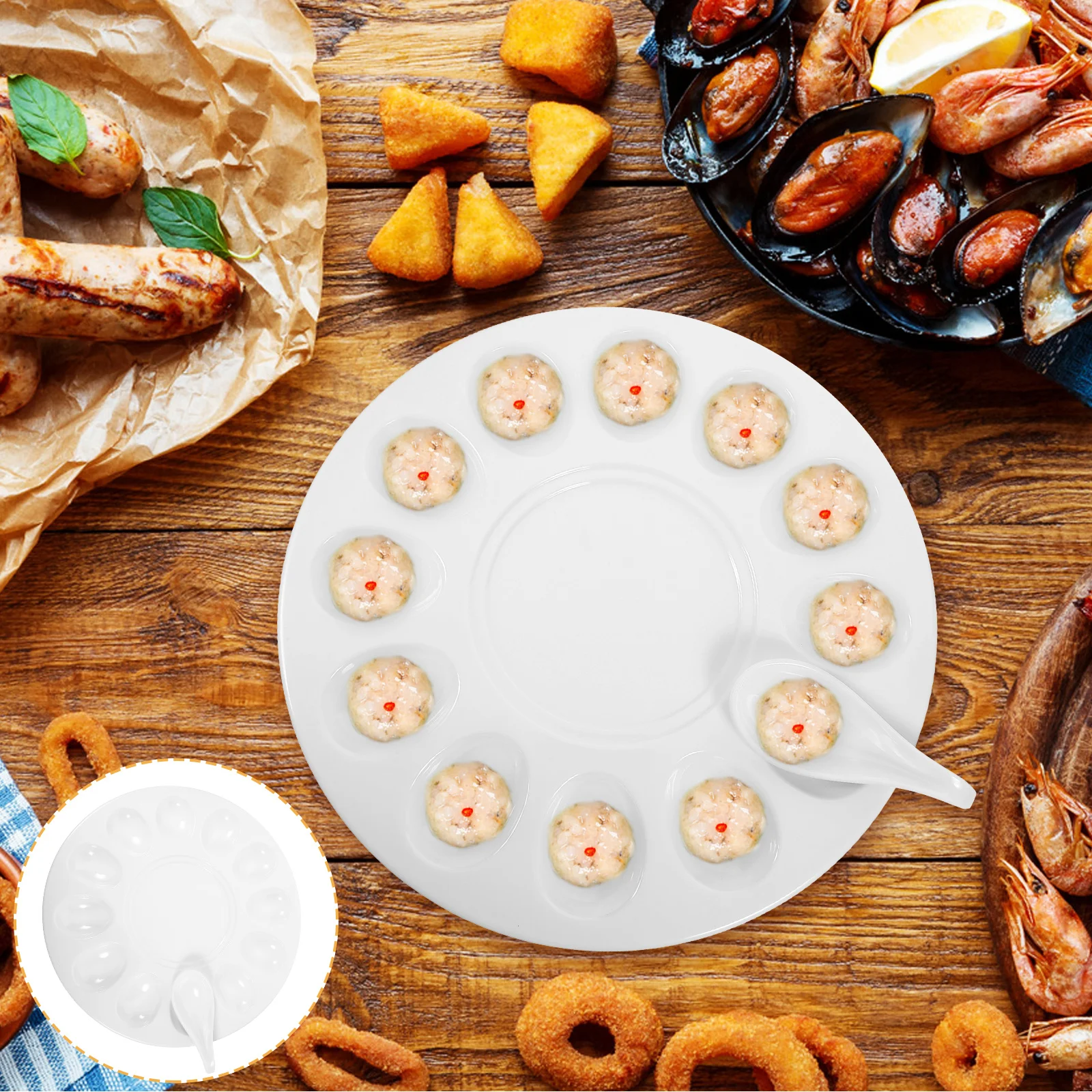 

1Set Melamine Shrimp Paste Plate Eight-Grid Anti-Crack Storage Plate for Hot Pot Restaurant Meatball Holder