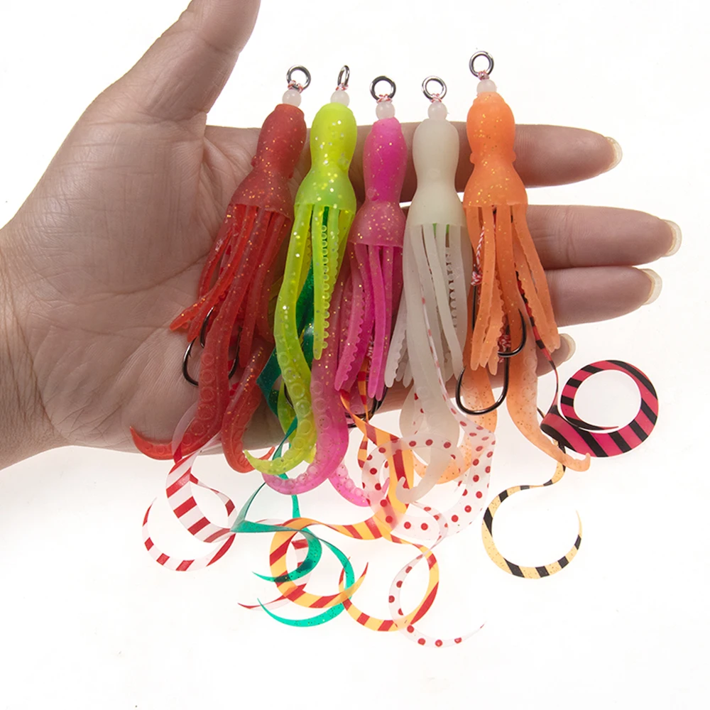 Weicher Silikon-Tintenfisch-Rockköder für Slow Jigging, Assist-Haken, leuchtender Trolling-Jig-Köder, Salzwasser-Angelköder, Zubehör – Detail 7