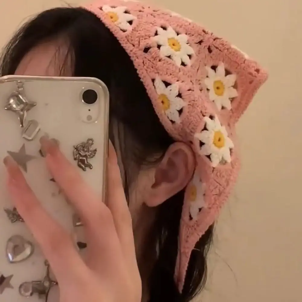 قبعة كروشيه مصنوعة يدويًا ، فرنسية ، نمط رعوي ، مثلث ، محبوكة ، زهرة ديزي ، فراولة