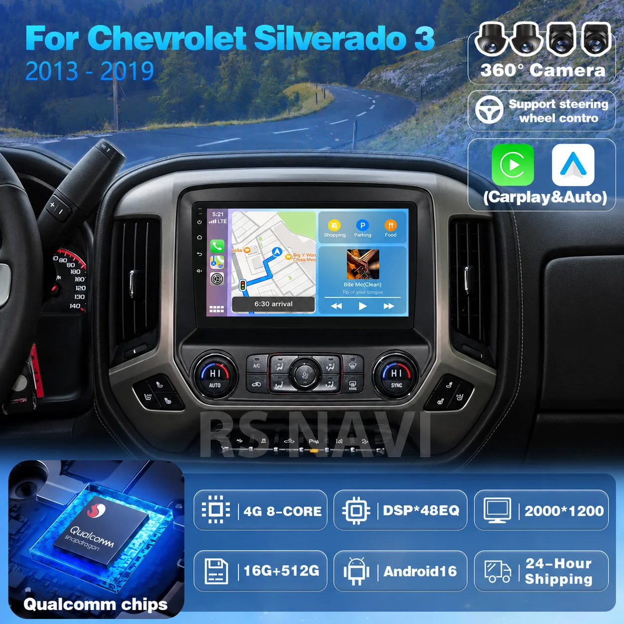 Plug and Play Android 16 For Chevrolet Silverado 3 GMTK2 2014-2019 Carplay Auto Car Radio Multimedia Autoradio Stereo Head Unit