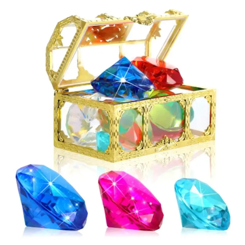 CYGJ-12Pcs Diving Gem Pool Include Colorful Diamonds Set Dive Treasure Chest Underwater Swimming Gem Pirate Box