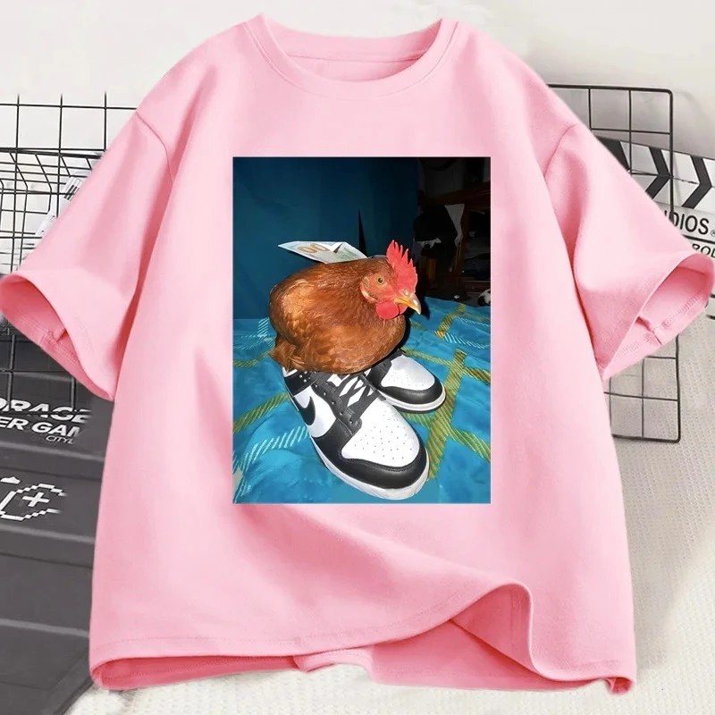 Dripped Out Chicken T Shirt Men Women Chicken with Shoes Printed T-shirt Harajuku Trendy Short Sleeve Tees Streetwear image 5