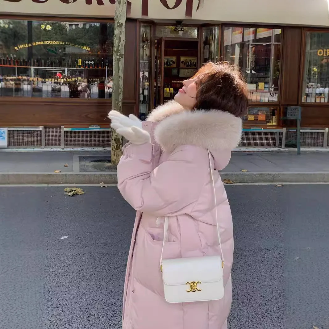 

XiangHaiSong Women's Thiened Long Du down Jaet 2024 Winter New Sle Fur Collar Coat Sli Padded Coat