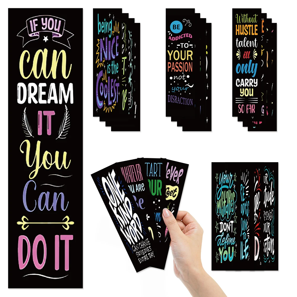 30 PCS Motivational Quotes Black Bookmarks Retro Graffiti Design Reading Markers Classroom Rewards School Gifts for Book Lovers