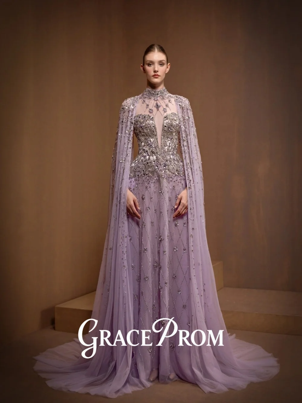 

Вечернее платье GraceProm Dreamy Lavender 2026 с бриллиантовым ковровым покрытием, сверкающее вечернее платье трапециевидной формы длиной до пола فساتين سهرة