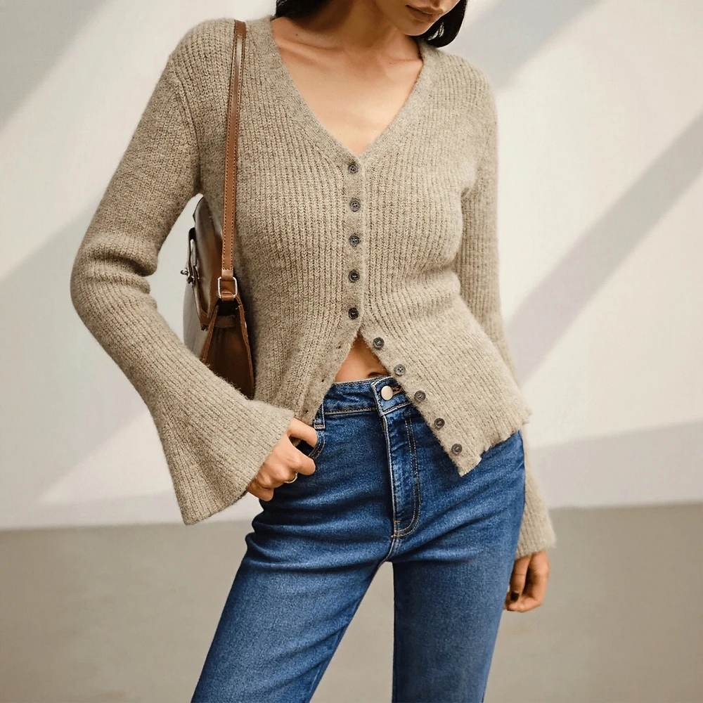 

Женский повседневный кардиган с круглым вырезом и открытым передом, трикотаж с длинными рукавами, прямая трубка без украшения