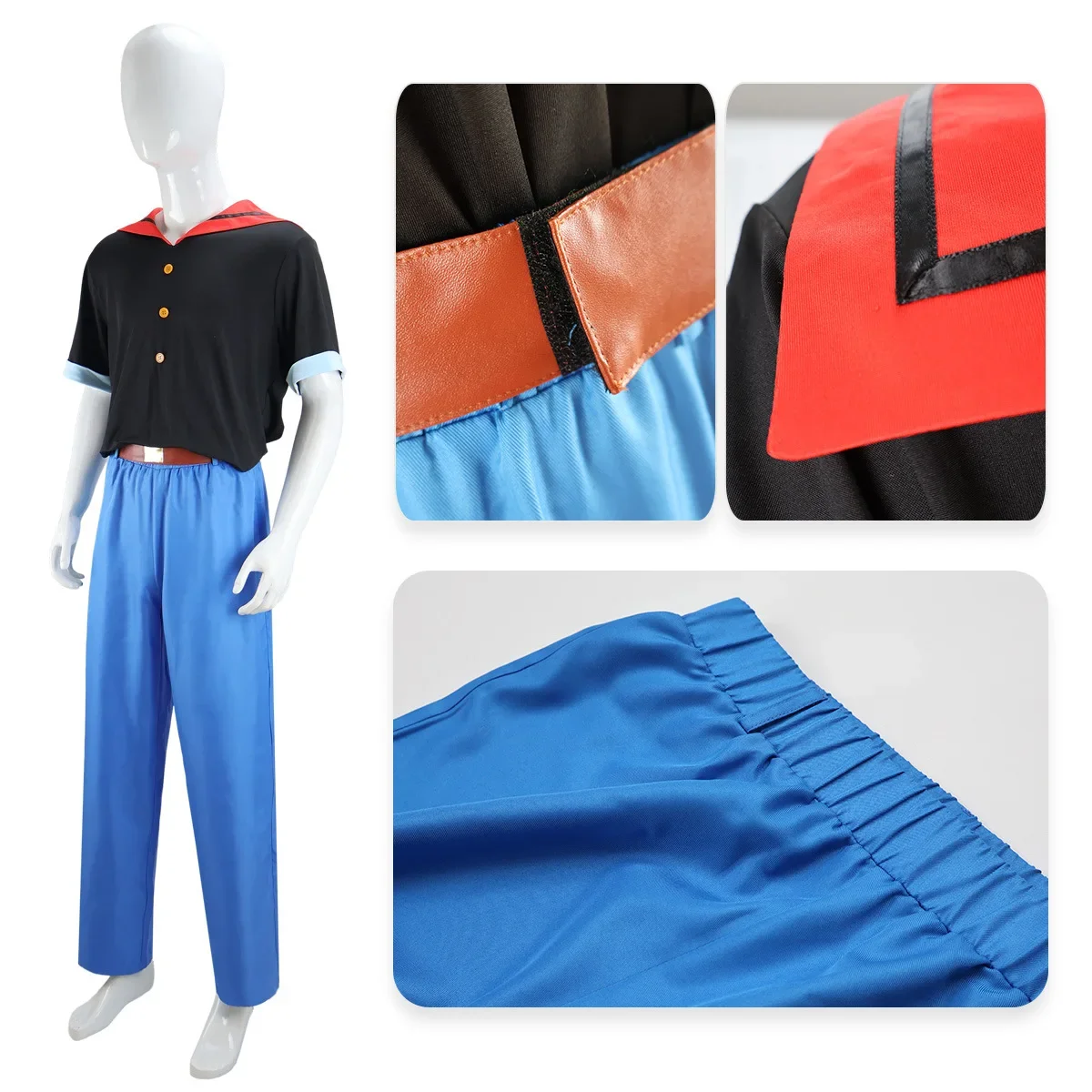 Popeye the Sailor Popeye Costume Popeye Cosplay Costume Top Pants Outfits Adult Male Halloween Carnival Role Play Uniform