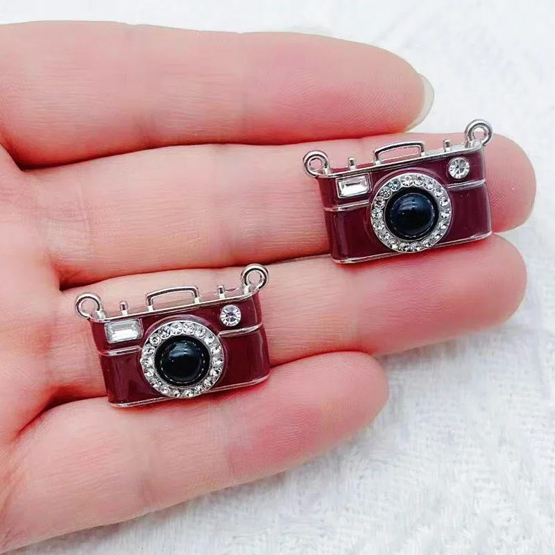 10pcs Retro Brown Camera Double Hanging Pendant Handmade DIY Bracelet Necklace Collar Keychain Jewelry