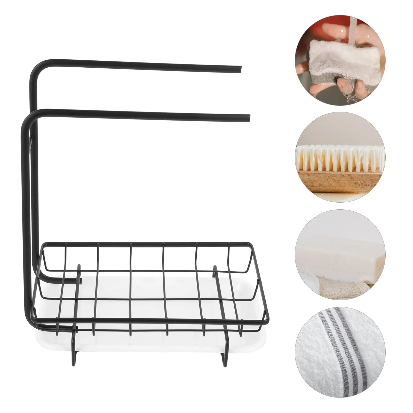 

Kitchen Sponge -Mounted Sponge Holder Draining Rack Sink Organizer Multi-Function Kitchen Storage and Drying Shelf