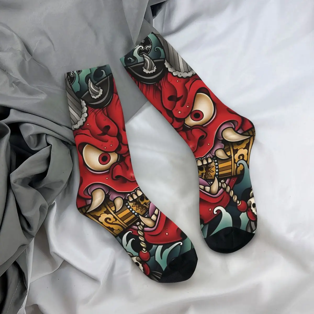 Vintage Oni Mask Japanese Culture Art Men\'s compression Socks Unisex Samurai Street Style Seamless Printed Novelty Crew Sock