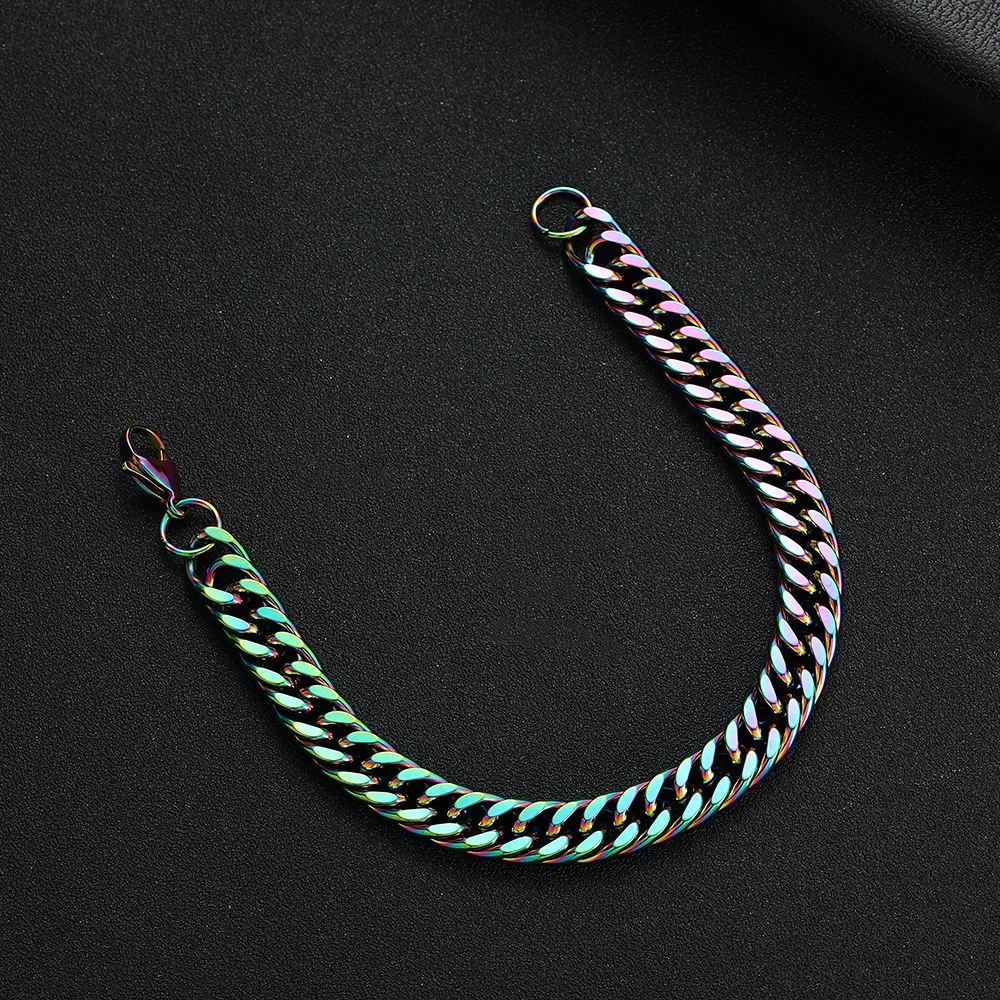 9.5MM 316L Stainless Steel Colorful Cuban Chain Necklace Bracelet Fashion Jewelry Set For Men Hip Hop Party Gift Accessories