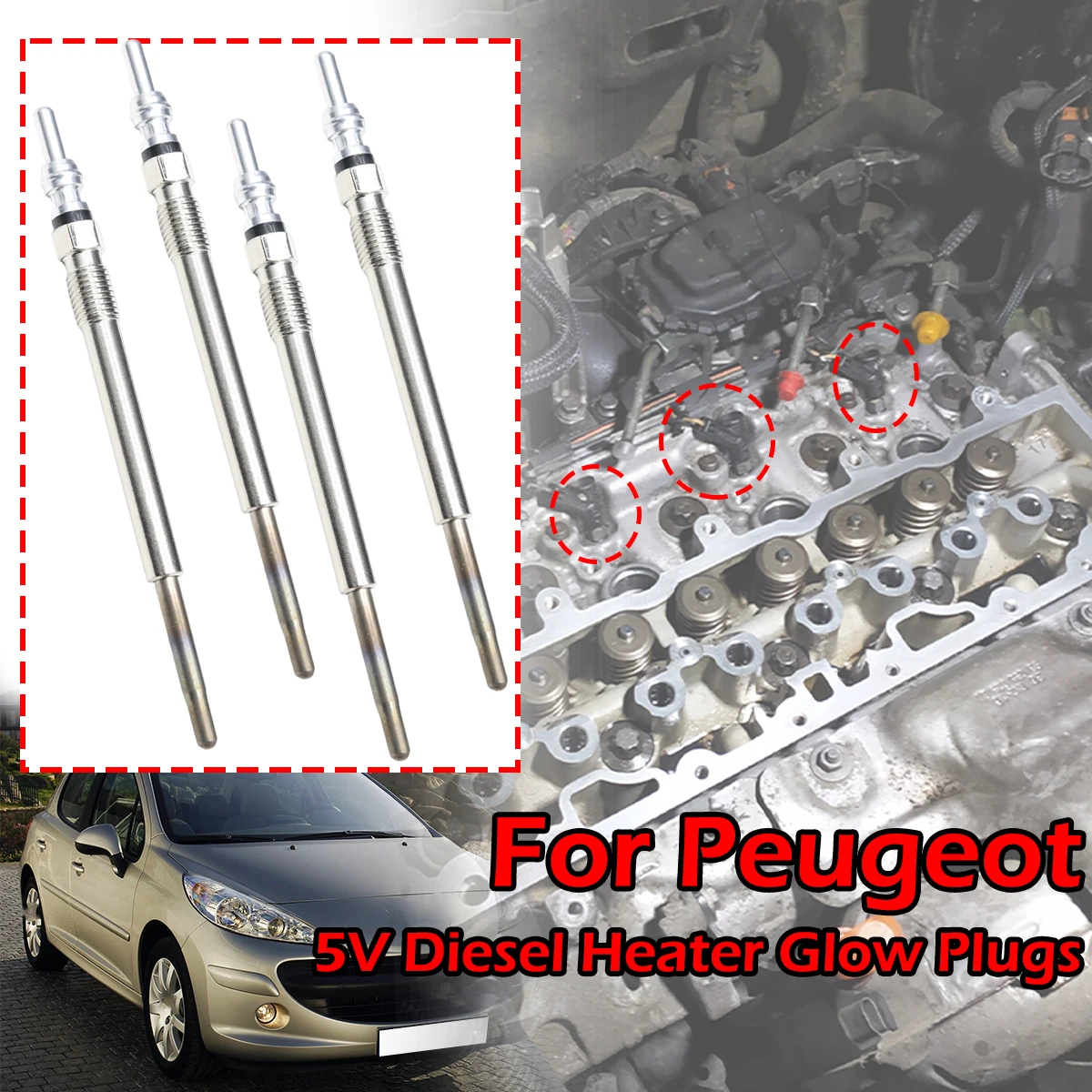4pcs/kit For Peugeot 207 301 407 508 807 4008 5008 Boxer Expert RCZ Rifter Traveller 5V Diesel Heater Nickel Plating Glow Plugs