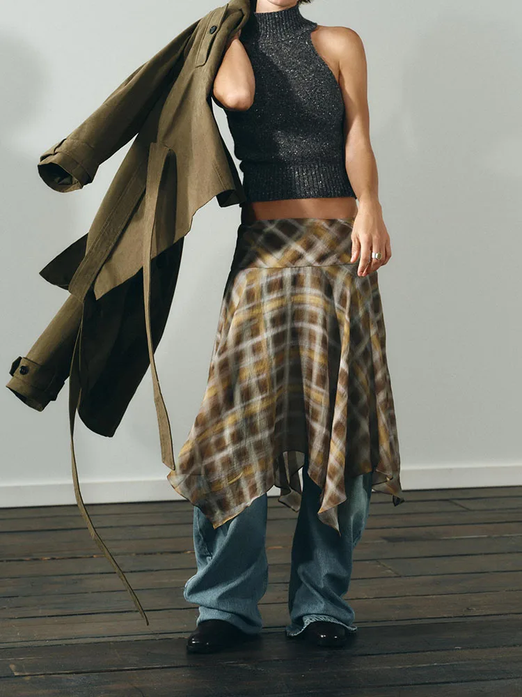 Invierno 2025 Nueva falda midi a cuadros Faion cómoda e informal dulce Ropa de mujer Ele Sle puesta en escena Tradicional...