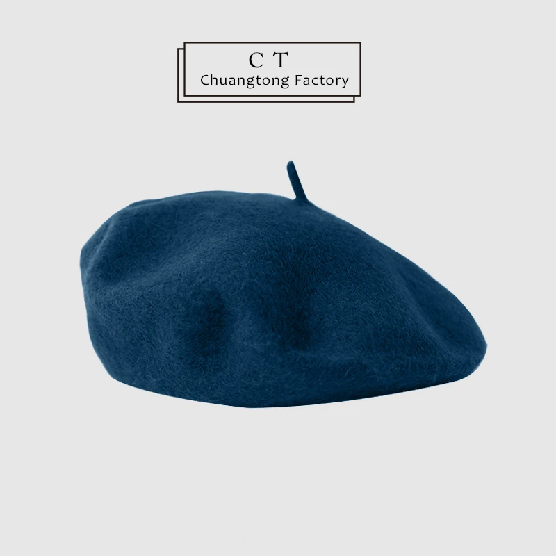 Winter 100%% Wool Black Beret Hat - French Beret -Solid Color Beret Cap for Women Girls Spring Autumn