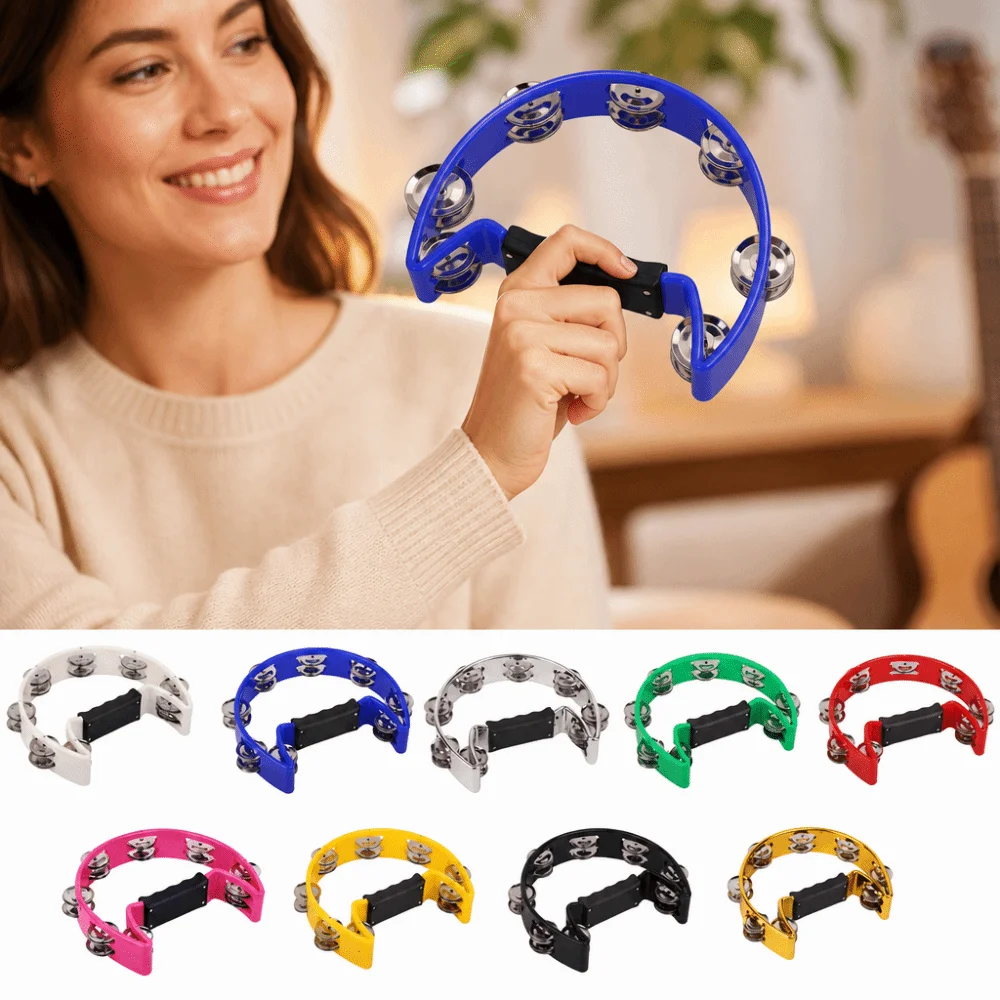 Bright Sound Handheld Jingle Bells Portable Hand Shake Orff Tambourine Educational Durable Half Moon Handbell