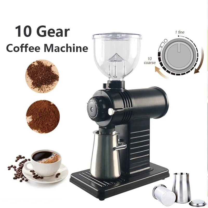 200W Electric Coffee Grinder Stainless Steel 3CR13 Knife Coffee Bean Grinder Automatic Detachable 10 File Research Grinder