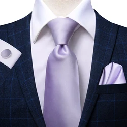 Hi-Tie Gifts For Men Purple Lavender Solid Men's Tie Luxury NeckTie Hanky Cufflinks Set Formal Dress Ties For Men Wedding