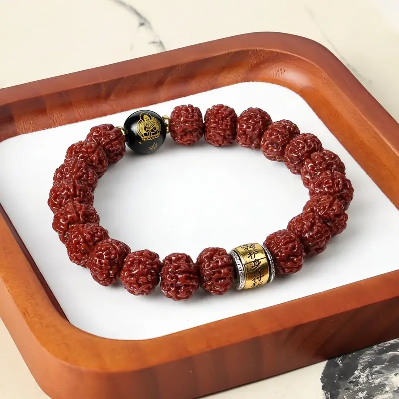 Nepal-style small Vajra Bodhi bead bracelet men's version featuring the twelve zodiac signs made from natural unpolished see