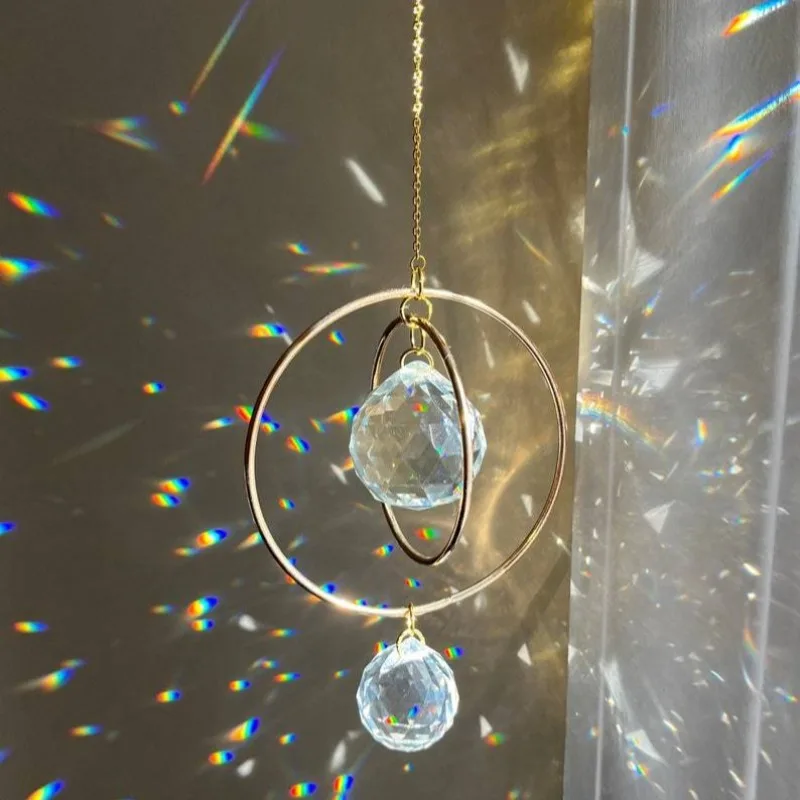 1PC Rotating Crystal Sun Catcher Hanging Ornament, Window Wall Decor, Christmas Tree Pendant, Boho Festive Home Holiday Gift