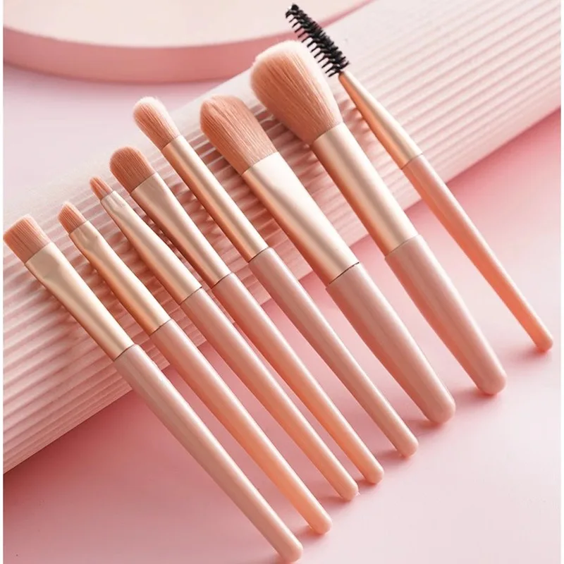 8 Pieces Mini Makeup Brush Set Makeup Brushes Foundation Blend Concealer Eye Shadow Blend Eye Liner Brush Set for Travel Makeup