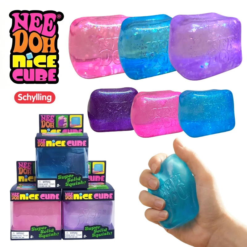 Schylling Nice Glitter Cube, jouet sensoriel à presser, anti-stress, anti-anxiété, jouet de concentration pour TDAH, boîte mystère