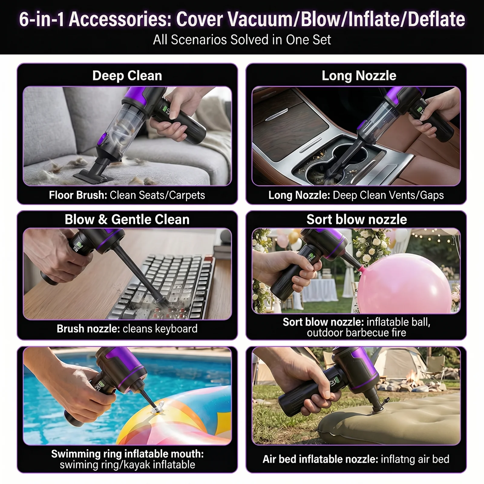 4-in-1 Car Vacuum Cleaner High 17000Pa Portable Handheld Wireless Brushless Motor Cleaning Machine Powerful Air Duster for Car