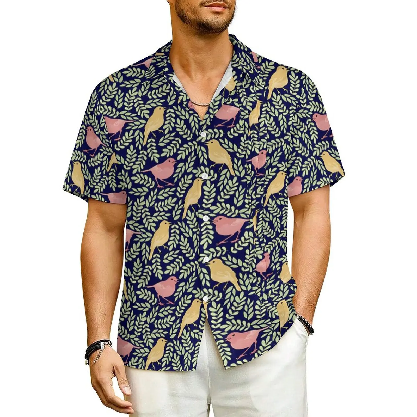 

Bird Songbird Hawaiian Shirt For Man Vacation Botanical Print Casual Shirts Short Sleeve Breathable Elegant Oversize Blouses