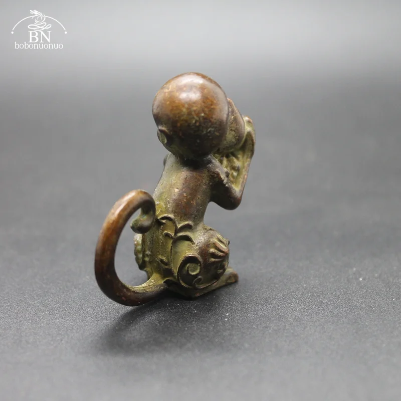 Cute Monkey With Peach Brass Vintage Animal Statue Metal Figurine Home Office Desk Decor Feng Shui Ornament Toy Gift Bring Luck