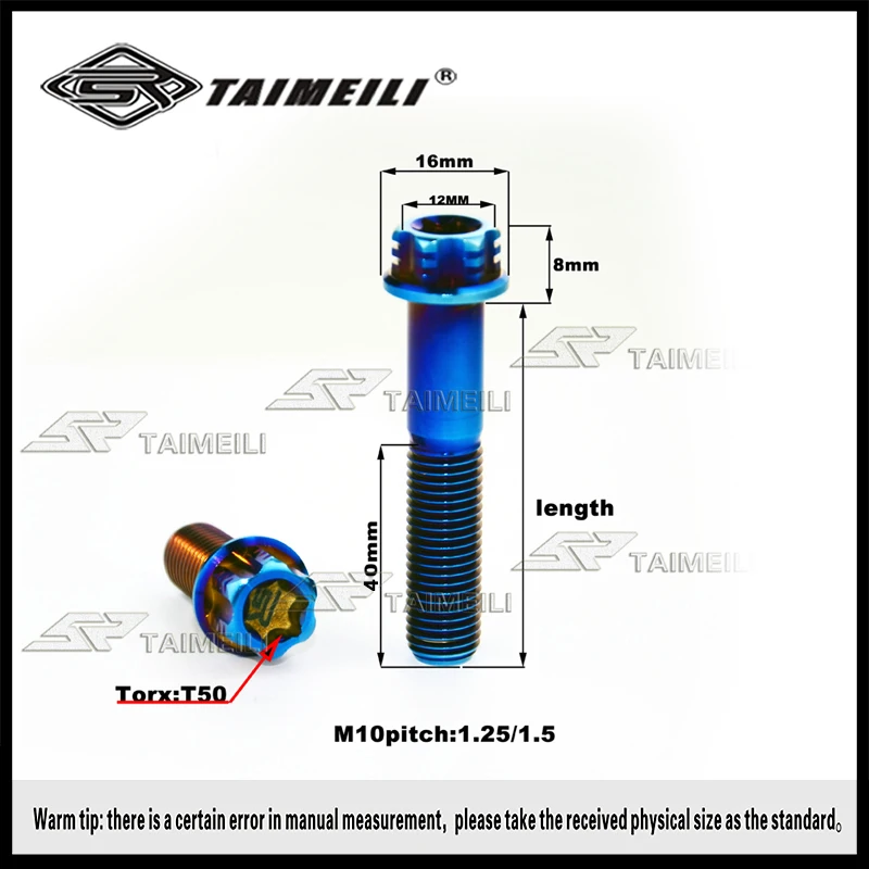 TAIMEILI śruba tytanowa, śruba kołnierzowa z łbem Torx M6M8M10x15/2025/3035/40/55/60/70mm gwint skok 1.25/1,5 hamulce motocyklowe