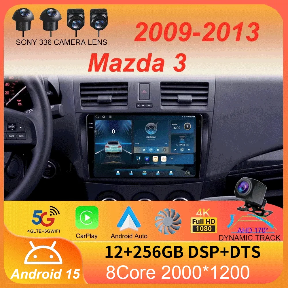 Android 15 For Mazda 3 2009-2013 Car Radio Multimedia Player Stereo Navigation Carplay Speakers Head Unit Video Audio GPS 2 Din