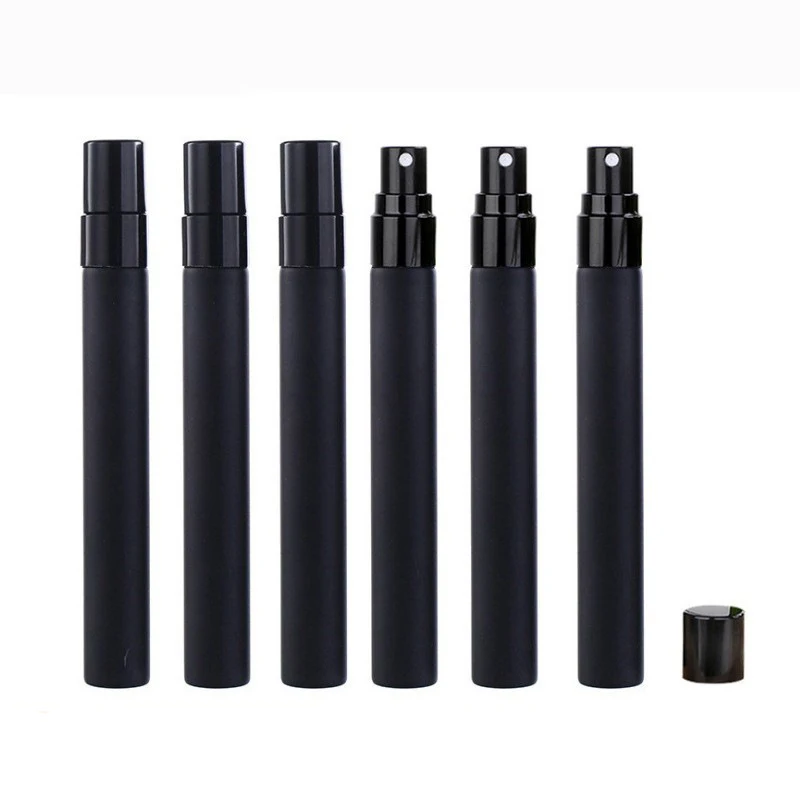 5 unids/pack 10ml botellas de muestra negras esmeriladas Mini Perfume líquido bomba de pulverización recargable atomizador cosmético