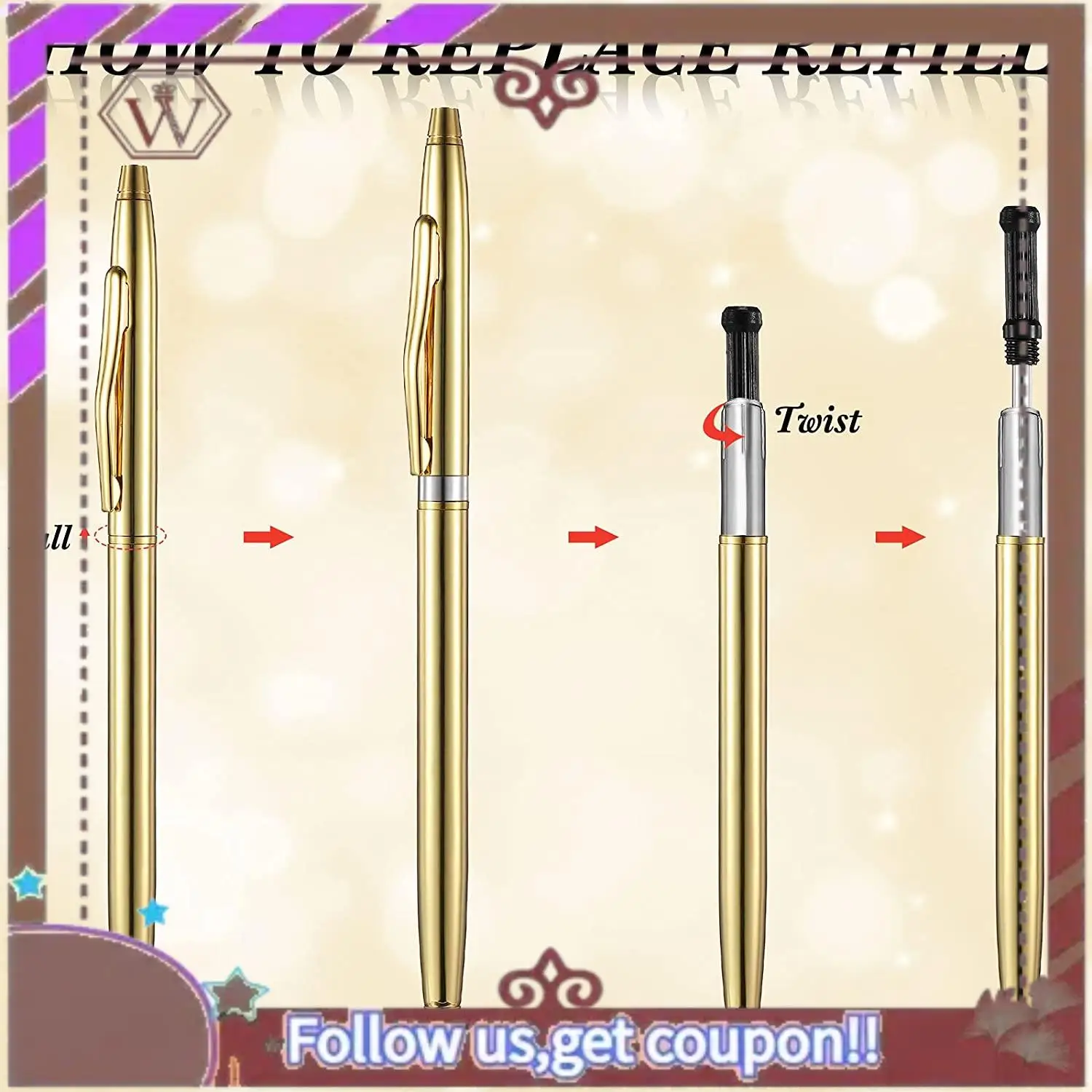 최신 12 PCS 골드 슬림 볼펜 검정 잉크 1 Mm 중간 포인트 금속 개폐식 펜 학생 교사 사무실